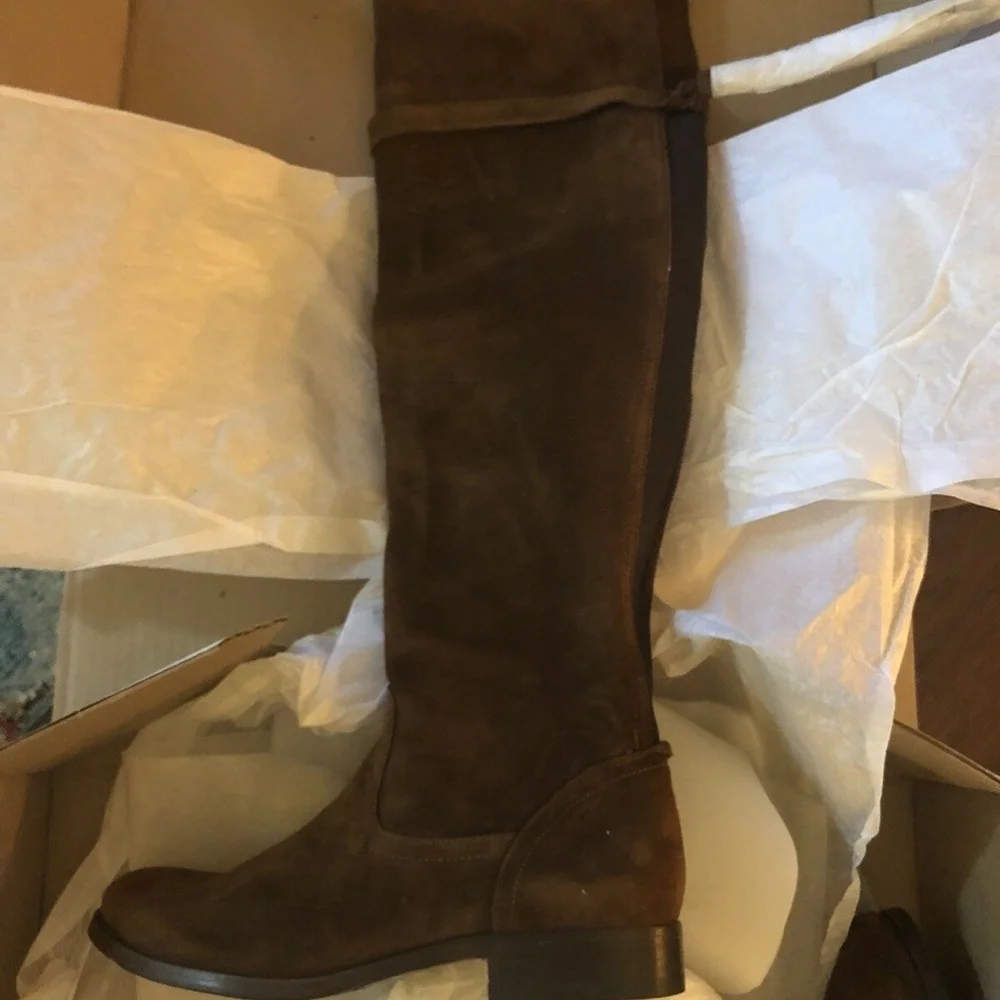 NIB $548 Frye Molly Tassel Over The Knee Boot in Brown Suede - size 6.5!